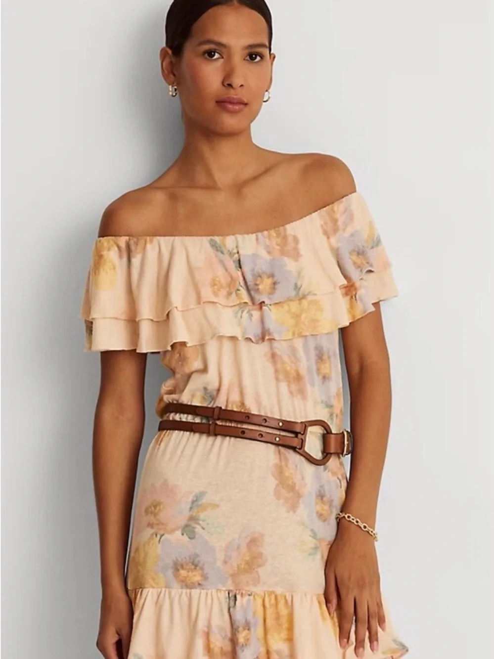 Ralph Lauren Black Label NWT Floral Tiered Off Shoulder Midi Dress Linen Blend L - Picture 2 of 15